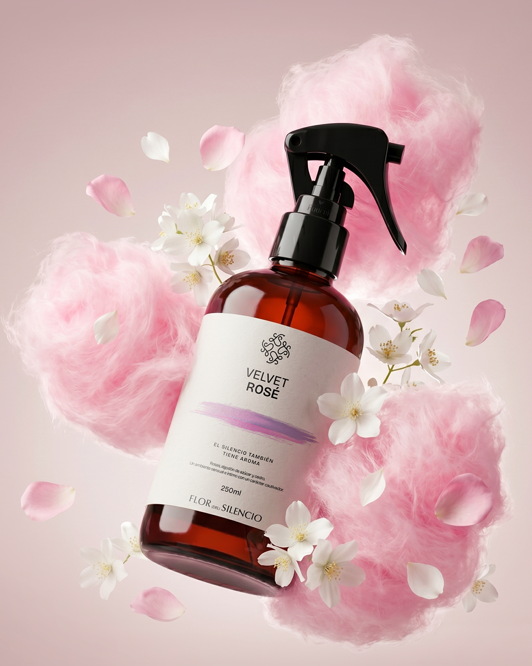 Aromatizante spray hogar Velvet Rosé rosa ámbar vainilla Flor del Silencio